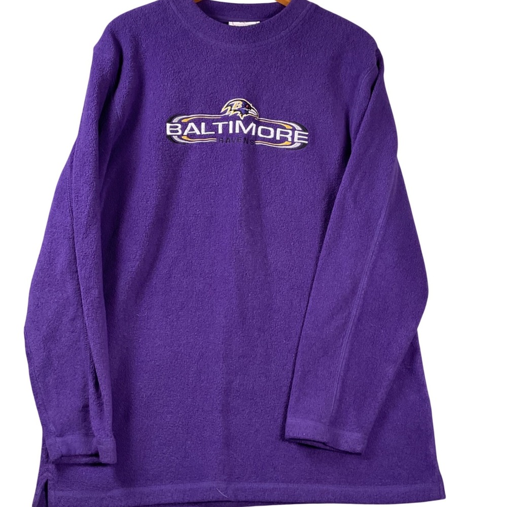 NFL Baltimore Ravens Fleece Pullover Mens Size M Purple Embroidered 90's Y2K